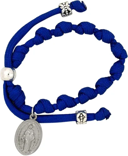 Miniatura 2 de Needzo Pulsera de cuerda de paracaídas con medalla milagrosa azul, 7 12 pulgadas