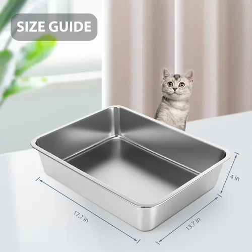 Miniatura 2 de WENBOKMIN Caja de Arena de Acero Inoxidable para Gatos - Caja de Arena para Gatos - Fácil de Limpiar, Nunca Absorbe Olores, Manchas o Óxido