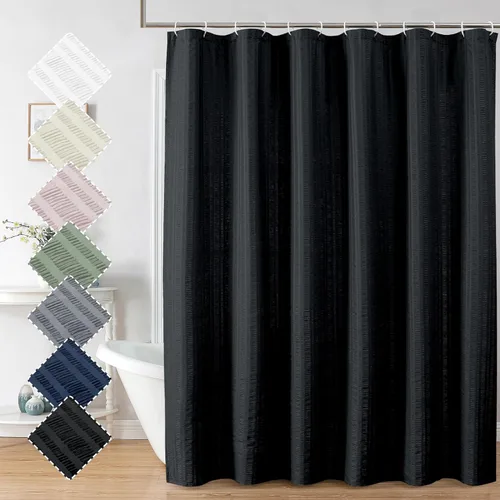 Aiyufeng Moga - Cortina de ducha de tela impermeable con relieve 3D, calidad de hotel, suave cortina de ducha negra, tela ligera y lavable a máquina
