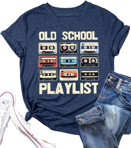 Camiseta retro de los años 80 para mujer, cinta de casete, música de la vieja escuela, camiseta gráfica vintage, camisetas casuales sueltas