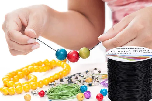 Miniatura 7 de Paxcoo Cuerda elástica para pulseras, 0.031 in, color negro, cuerda elástica para joyería, hilo para pulseras, collares, cuentas y fabricación
