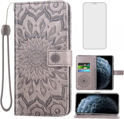 Miniatura 8 de Funda de teléfono para iPhone 11 Pro Max 6.5 con protector de pantalla de vidrio templado y funda de cuero con tapa para tarjetero, accesorios
