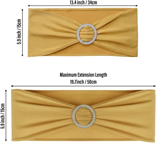 Miniatura 4 de LEBENGURU Bandas para silla de elastano doradas, 30 lazos elásticos de alta calidad con deslizadores para decoración de banquete de boda, fiesta