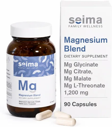 SEIMA - Complejo de magnesio 4 en 1 – 1200 mg con glicinato, citrato, L-treonato y malato – sueño, alivio del estrés, recuperación muscular, energía