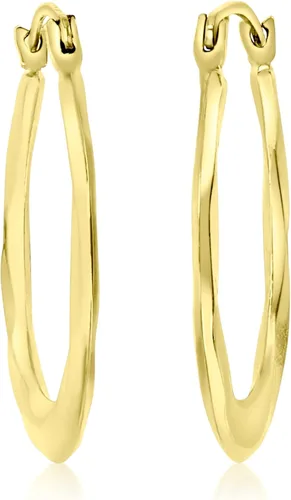 Miniatura 3 de Aretes de aro ovalados ligeros de oro amarillo de 14 quilates de 0.079 x 0.669 in-26 mm