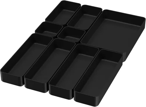 Miniatura 7 de 9 piezas de juego de bandejas organizadoras de cajones apilables, bandejas de almacenamiento apilables multifuncionales para tocador, baño, cocina