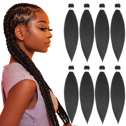 Miniatura 13 de SOKU - Cabello trenzado rojo preestirado de 24" de largo, 4 paquetes de fibra sintética trenzada con ganchillo, textura suave Yaki recta 4 paquetes