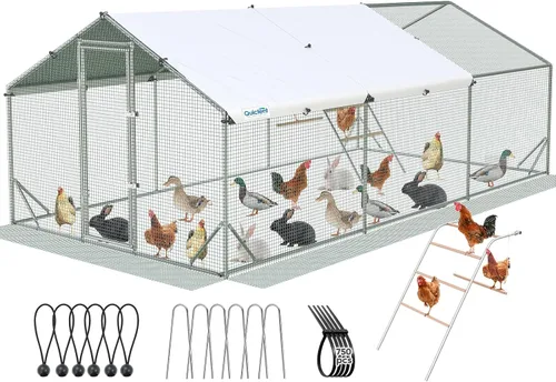 Miniatura 11 de Quictent Gallinero grande de metal para más de 10 aves de corral con paño de hardware lateral y cubierta impermeable, serie avanzada para Blanco