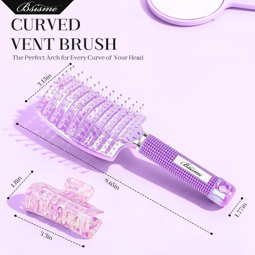 Miniatura 5 de Bsisme Juego de cepillos para el cabello, cepillo de pelo profesional curvado para un secado más rápido, cepillos desenredantes para mujeres