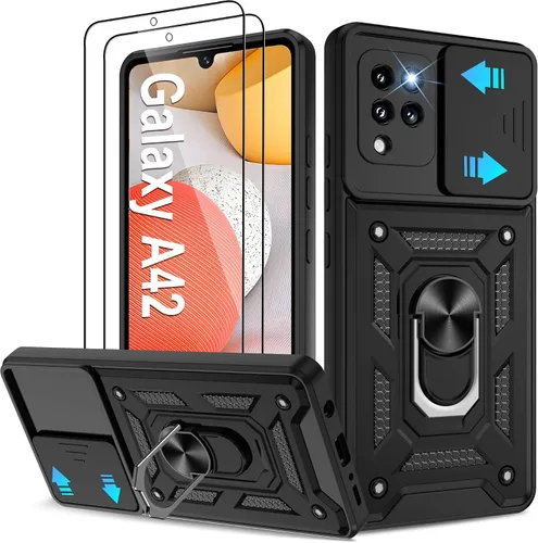 Miniatura 115 de ATUMP Funda para T-Mobile Revvl V Plus 5G con protector de pantalla HD con cubierta de cámara deslizante, soporte de anillo de rotación de 360° Negro