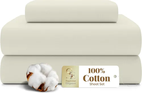 Miniatura 22 de SUPREME ELEGANCE Juego de sábanas de cama individual 100% algodón - Blanco ártico, ropa de cama de percal de 3 piezas, sábanas transpirables frescas