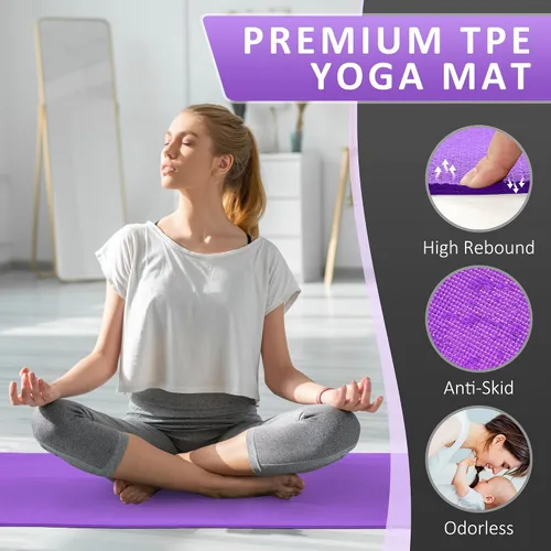 Miniatura 4 de Signature Fitness - Tapete de yoga multiusos de 0.25 pulgadas de grosor, alta densidad, sin desgarros, con correa y características ligeras para uso