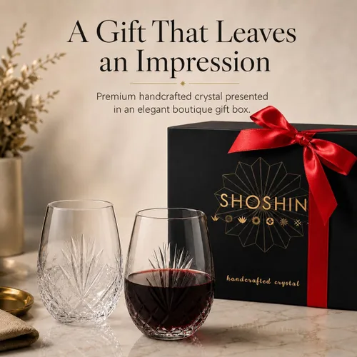 Miniatura 6 de SHOSHIN - Juego de 4 copas de vino sin tallo cortadas a mano, grandes copas de vino de cristal de 18 onzas, vasos de vino para vino tinto y blanco