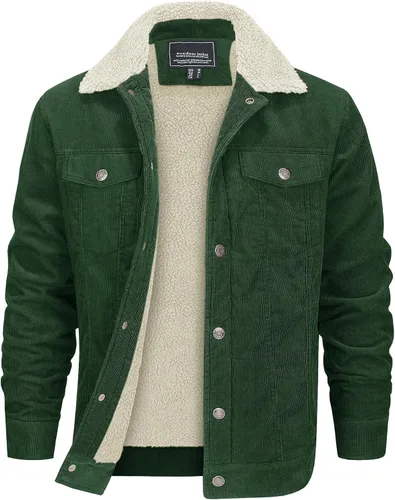 Miniatura 7 de EKLENTSON Chaquetas de pana para hombre, con forro de sherpa, abrigo de invierno térmico cálido, chaqueta de forro polar casual con solapa