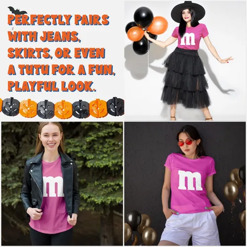 Miniatura 7 de Camiseta de disfraces de Halloween con letra M Idea de camiseta gráfica divertida para mujer