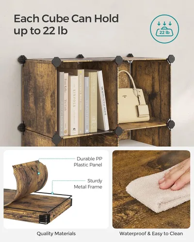 Miniatura 4 de SONGMICS Organizador de almacenamiento de 6 cubos, estantería modular, organizadores de clóset de bricolaje y almacenamiento, estanterías apilables