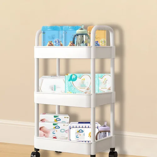 Miniatura 3 de Carrito de pañales para bebé con ruedas y mango, carrito rodante de 3 niveles, organizador de pañales, caddy de guardería, organizador de bebé