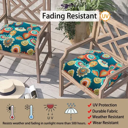 Miniatura 5 de Magpie Fabrics Juego de 2 cojines de asiento capitoné para exteriores e interiores con lazos, 19 x 19 pulgadas, impermeables, para silla de patio