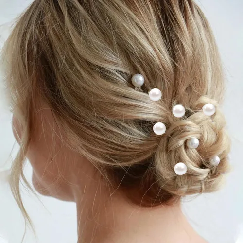Miniatura 4 de Juego de pinzas y pasadores para el cabello de perlas blancas, 30 mini alfileres, lindos accesorios para el cabello de perlas para mujeres, niñas