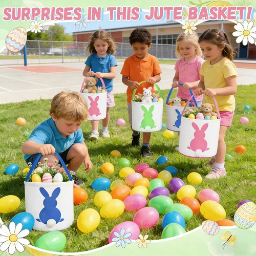 Miniatura 6 de 3 unidades de cesta de caza de huevos de Pascua para niños, cesta de conejo, bolsas de huevo, conejo, colas esponjosas, fiesta, celebrar