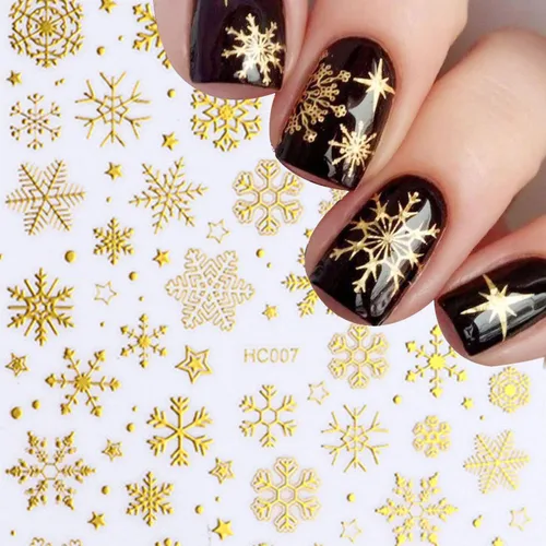 Calcomanías de arte de uñas de Navidad, diseño de copos de nieve dorados, decoración de uñas, Papá Noel, árbol de Navidad, pan de jengibre, hombre,