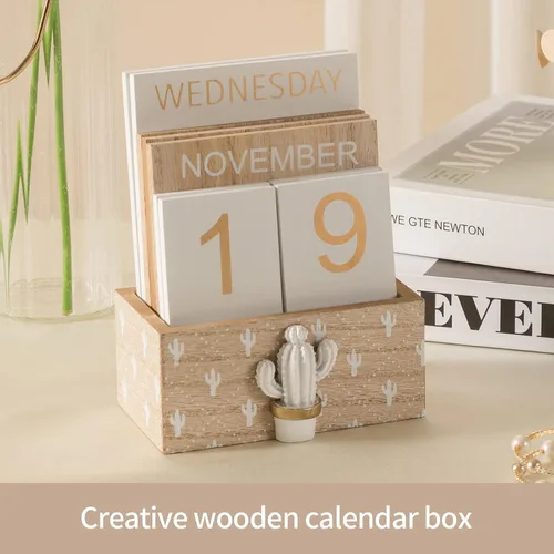Miniatura 7 de Calendario de bloques para escritorio, calendario perpetuo de escritorio de madera, regalo diario, bloques de madera vintage para el hogar, granja