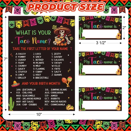 Miniatura 2 de COCHIE Juego de tacos para fiesta, familia, adultos, oficina, grupos grandes, con nombre de taco, decoración de fiesta mexicana con 36 calcomanías