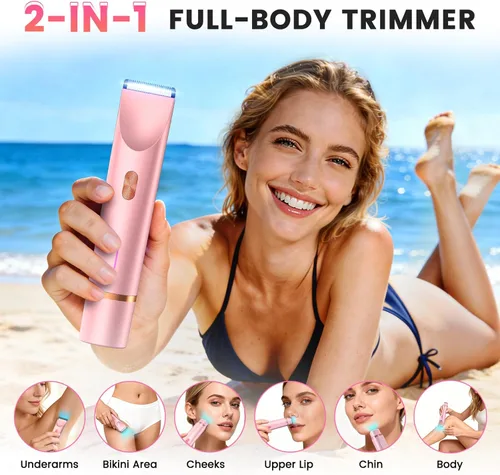 Miniatura 2 de Recortadora de bikini para mujer, maquinilla de afeitar eléctrica 2 en 1 con doble cabeza, IPX7 impermeable para cabello púbico, piernas, axilas