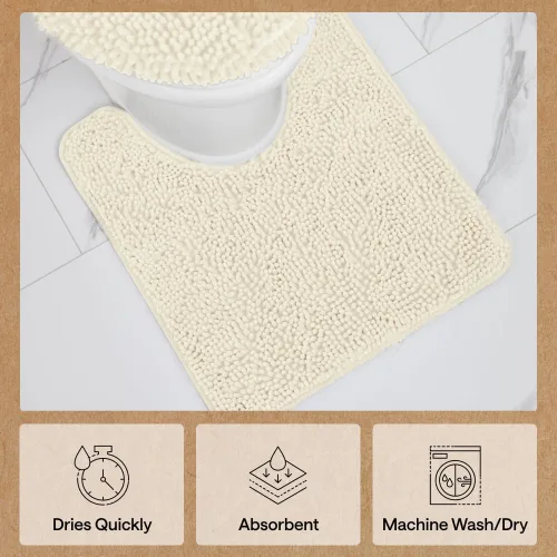 Miniatura 7 de GORILLA GRIP - Alfombra de baño de felpa absorbente y peluda de chenilla con respaldo de goma para base ovalada del inodoro, alfombras lavables a