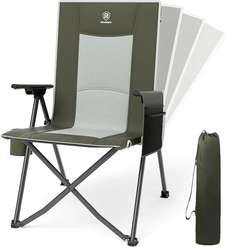 Miniatura 20 de EVER ADVANCED Sillas de campamento reclinables para adultos, ligeras, silla reclinable plegable con respaldo ajustable, sillas de salón de 4 Negro
