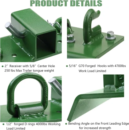 Miniatura 2 de Ganchos de Cubo de Tractor con Pernos de Enganche, Ganchos con Pernos Receptor de 2", Ganchos de Agarre Grado G70, Anillos en D Forjados, Pernos