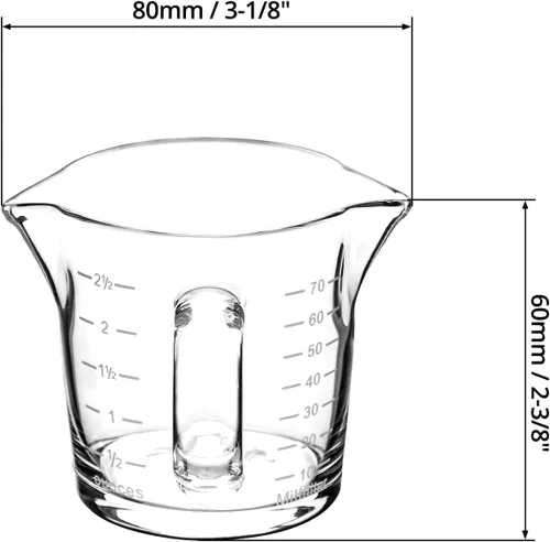 Miniatura 6 de QWORK Vaso de chupito de café expreso con asa, paquete de 4 vasos medidores de vidrio de doble boquilla de 3 onzas, taza de leche triple con dos