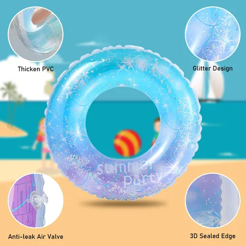 Miniatura 4 de Flotadores de piscina para niños, paquete de 3, anillos de natación inflables para niñas de 4 a 10 años, juguetes de tubos de piscina, flotadores