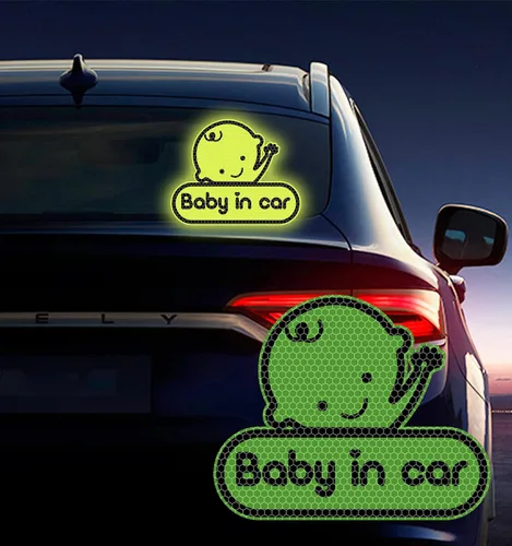Miniatura 7 de 2 calcomanías de bebé en coche para automóviles, lindas calcomanías reflectantes de alta intensidad para bebé a bordo para parachoques de ventana