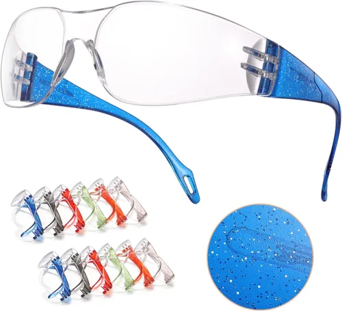 Miniatura 10 de 28 unidades de gafas de seguridad en 7 colores (paquete grande de 24+4) Gafas protectoras unisex transparentes antiarañazos, lentes resistentes a