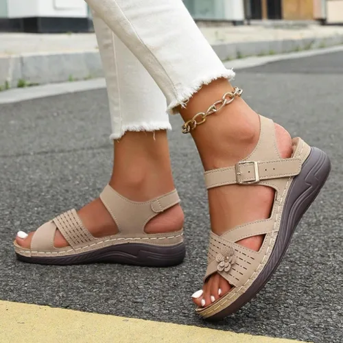 Miniatura 4 de Sandalias ortopédicas para mujer de verano, con cuña, planas, elegantes con tiras delgadas, soporte de arco, puntera abierta, correa de tobillo