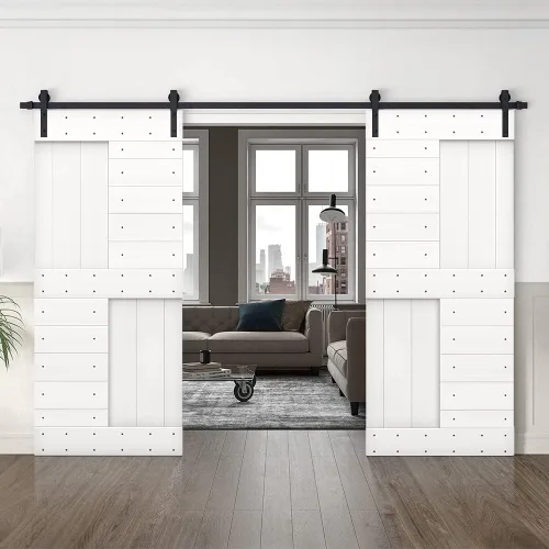 Miniatura 50 de TMS Serie N - Puerta corrediza interior de madera de pino anudada con kit de herrajes deslizantes (32 x 84 pulgadas, blanco)