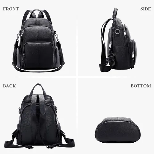Miniatura 4 de ALTOSY Mochila de cuero suave para mujer, mochila versátil, Negro