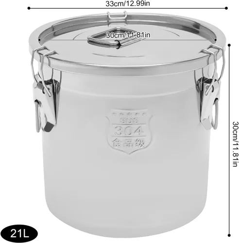Miniatura 2 de Recipiente hermético de acero inoxidable 304 de 5.5 galones con tapa y abrazadera de bloqueo, recipiente de grano de cereales de arroz, cubo