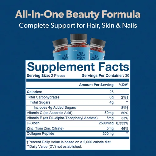 Miniatura 6 de BIOMA Gomitas de belleza para cabello, piel y uñas, apoya el crecimiento y la fuerza con biotina, colágeno, zinc y vitaminas C y D, sin gluten, 60
