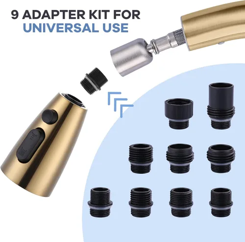 Miniatura 3 de WOWOW Cabezal de Reemplazo para Grifo de Cocina Dorado, Boquilla de Pulverización Extraíble de 3 Funciones con 9 Adaptadores para Grifo de Fregadero