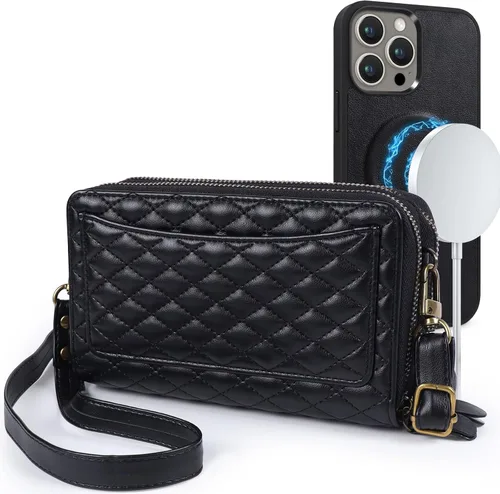 Miniatura 8 de Harryshell Funda compatible con iPhone 13 Pro Max de 6.7 pulgadas 2021, con múltiples cremalleras, funda magnética desmontable con ranuras para Negro