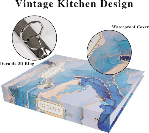 Miniatura 5 de Carpeta de recetas de 3 anillos de 8.5 x 9.5 pulgadas, juego organizador de recetas de página completa con 3 anillos con 25 páginas de ranura y 50