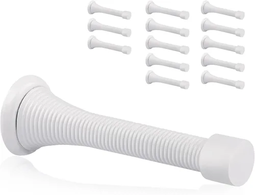 Miniatura 21 de Paquete de 18 topes de resorte para puerta, color blanco, topes flexibles de 3-1/4 pulgadas con puntas de parachoques de goma blanca