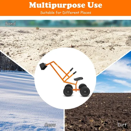 Miniatura 4 de Costzon Excavadora de arena para niños, excavadora de cuchara de excavación de acero resistente con asiento giratorio de 360°, 4 ruedas engrosadas