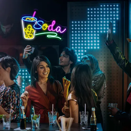 Miniatura 7 de Letrero de neón de Soda con luz LED, señal de neón regulable para cócteles para decoración de pared 42,4 cm X 30 cm, señal de neón para bar