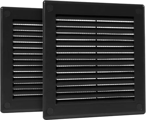 Miniatura 24 de Paquete de 2 cubiertas cuadradas de ventilación de aire de 4" x 4" (tamaño exterior) - Deflector de ventilación de plástico negro - Malla