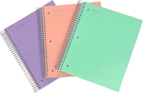 Miniatura 16 de Mintra Office Cuadernos de espiral duraderos, paquete de 3 materias (lavanda, salmón, salvia, rayado universitario)