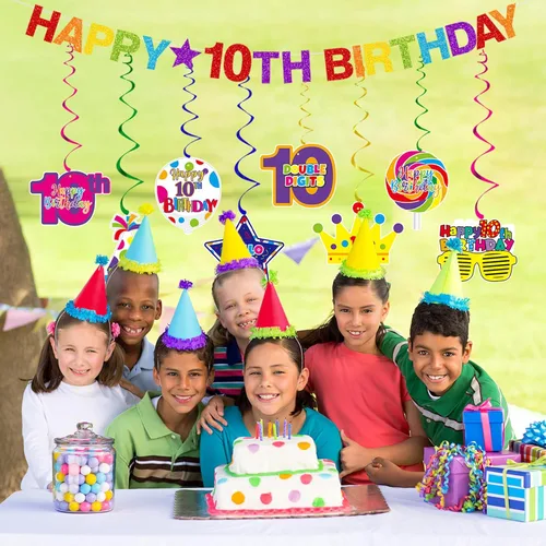 Miniatura 3 de Cartel de feliz cumpleaños número 10 pre-encordado, decoración de cumpleaños de 10 años para niños y niñas, doble dígitos para fiesta de cumpleaños