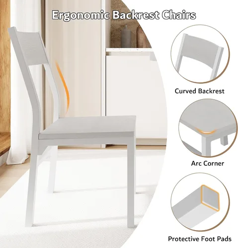 Miniatura 5 de iPormis Juego de mesa de comedor redonda de 5 piezas para 4-6, juego de mesa de comedor extensible de 59 pulgadas con 2 sillas ergonómicas y 2 Blanco